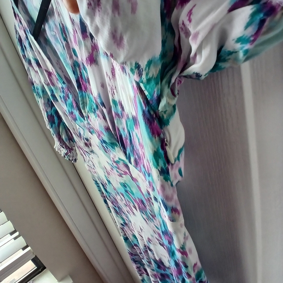 A New Day Pink and Blue Puff Sleeve V-Neck Maxi Dress - Picture 4 of 5